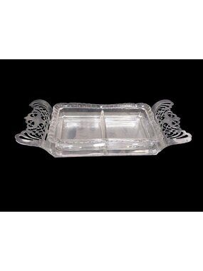 Vintage Farber Bros New York Chrome Kraft Divided Glass Dish Ornate Handles